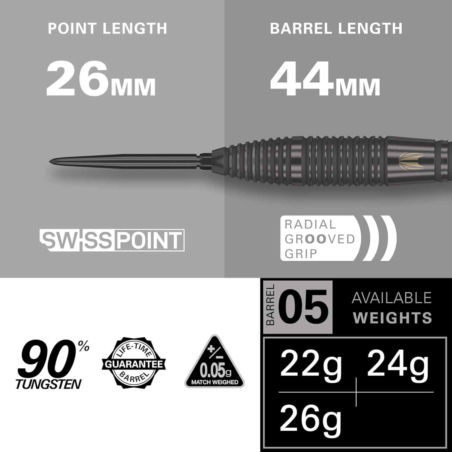 Target Darts Bolide Void 05 24G 90% Tungsten Swiss Point Steel Tip Darts Set