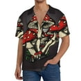 thumbnail image 3 of KLL Red Mushrooms Print Men's Shirt Short Sleeve Button Down Summer Cuba Beach Shirts- 4X-Large, 3 of 7