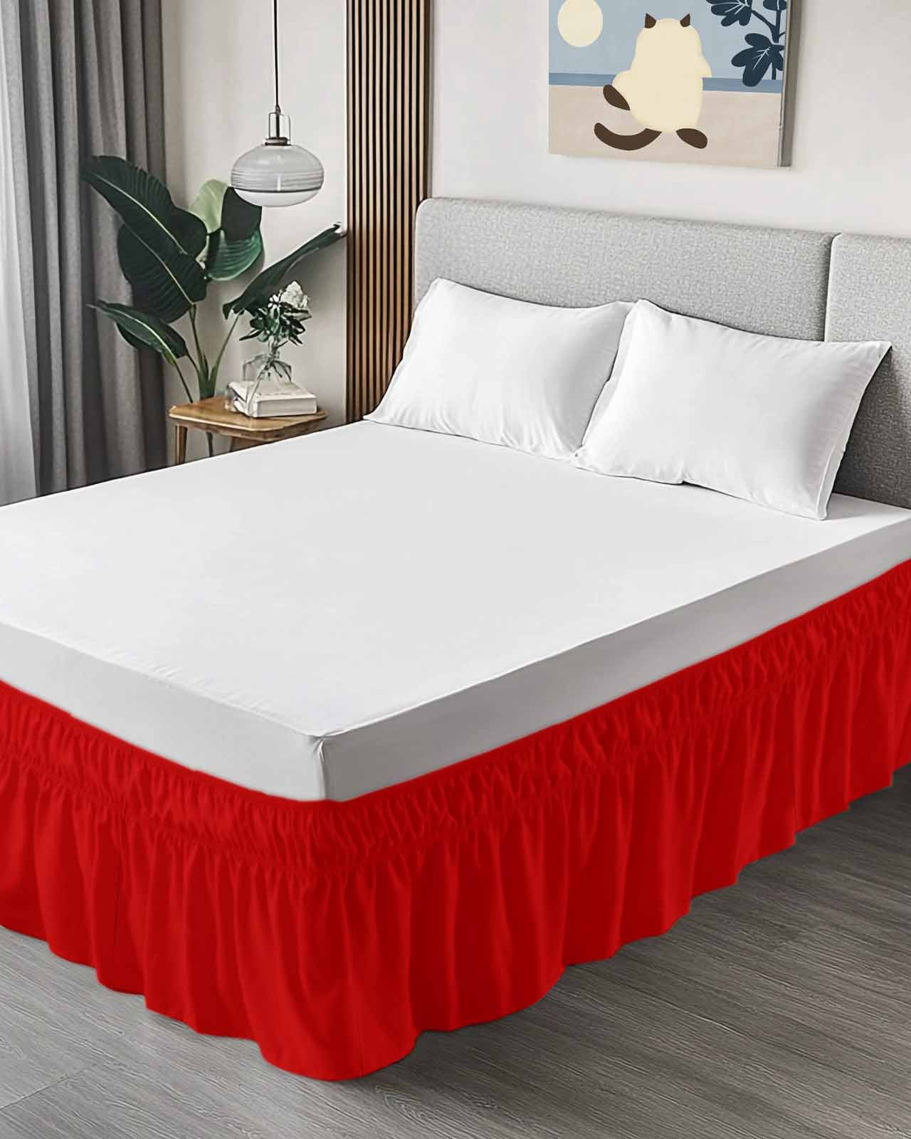 Christmas Red Bed Skirt California King Size 16&nbsp;Inch Drop, Wrap Around Dust Ruffle Bedskirts, Wrinkle & Fade Resistant Easy Fit Bedskirt with Adjustable Elastic