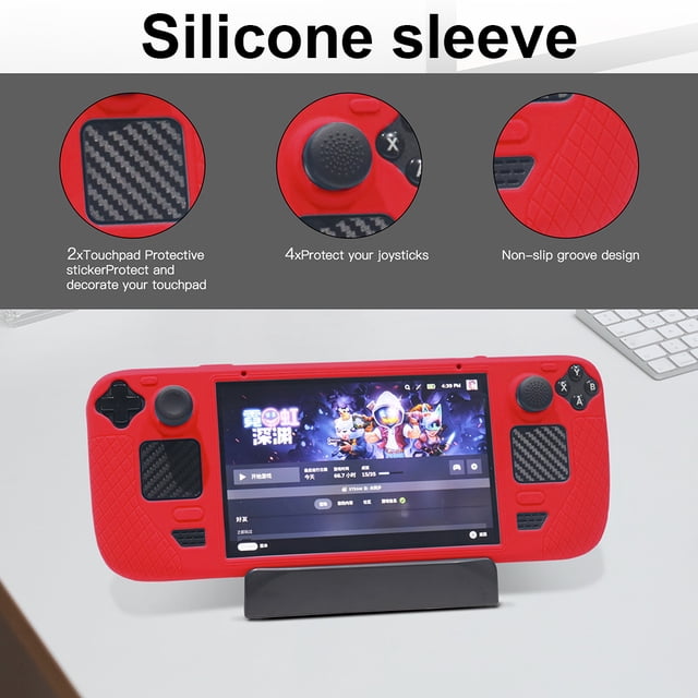 Escudo Protector Cubierta de consola de juegos con kits de pegatinas de tapa de balancín de pulgar para cubierta de vapor (rojo)