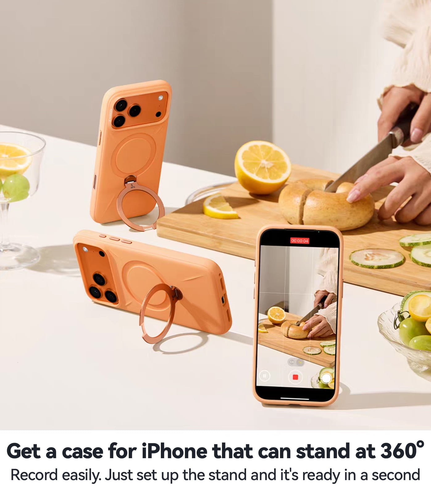 TORRAS Ostand Q3 Silicone for iPhone 17 Pro Max Case, Fit for MagSafe, 360 Spin Ring Stand, Liquid Silicone Cozy Vibrant Grip, Camera Control, Protective Case for iPhone 17 Pro Max, Cosmic Orange