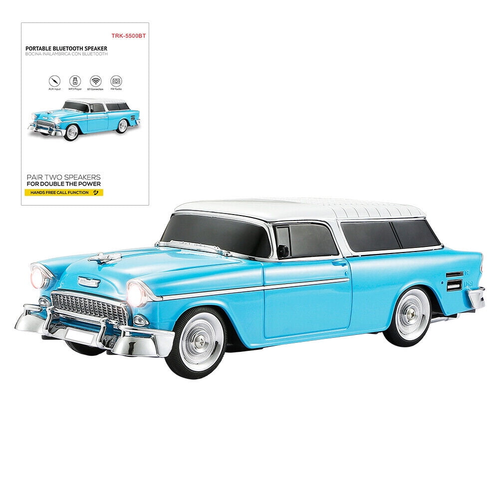 Portable Bluetooth Speaker Rechargable 1955 Vintage Retro Car Portable Wireless FM AUX USB Blue