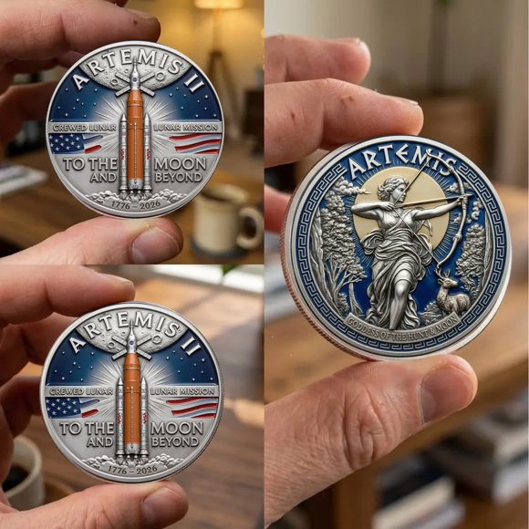 Sktrjpolfis Lunar Space Exploration Commemorative Medallion Metal with Protective Capsule, 1.57x1.57x0.20