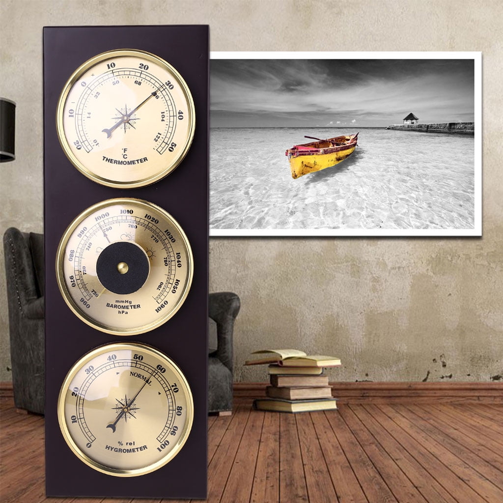 CHANCELAND Weather Station Set with Wooden Frame Base, 3 Pieces
