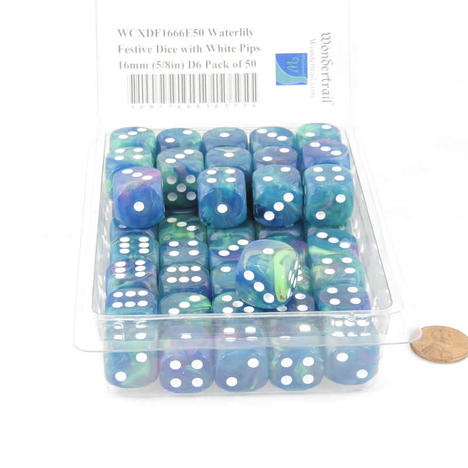 Waterlily Festive Dice with White Pips 16mm (5/8in) D6 Pack of 50 Wondertrail