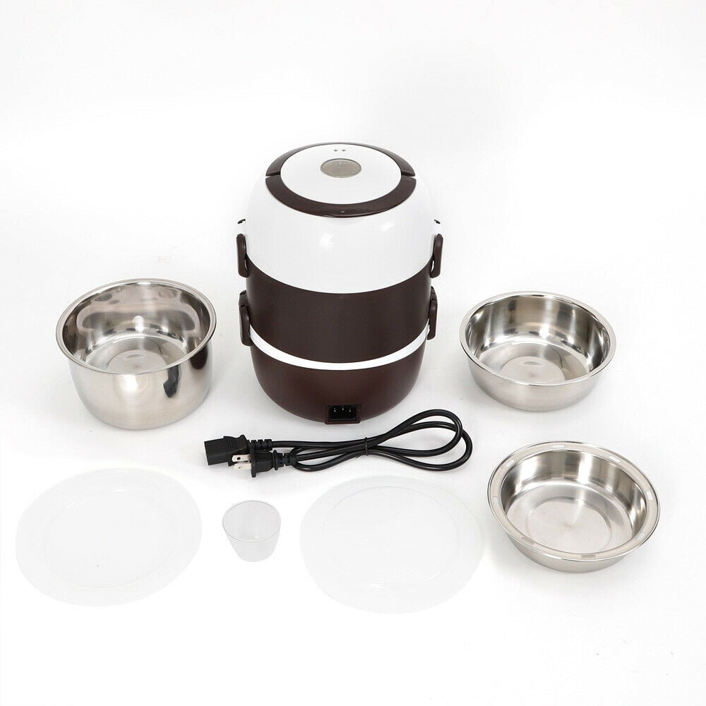 Fichiouy 3 Layer Steamer Heated Food Warmer Rice Cooker 2L Portable Electric Lunch Box 200W