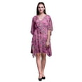 thumbnail image 1 of Bimba Light Pink4 Bird Blue Floral & American Robin Womens Short Beach Kaftan Beachwear Bikini Coverup Midi Dress-4X-5X, 1 of 5