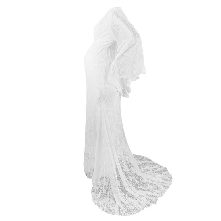 Glisme Women Maternity Dress Long Sleeve Ruffles Pregnancy Dresses Gown For  Photography White Formal Dress For Pregnant Women Wedding Guest