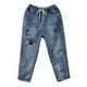 thumbnail image 4 of Pantalones vaqueros de mujer de primavera y otoño con bordado artístico roto, pantalones capri de mujer con cintura alta elástica, pantalones vaqueros holgados de talla grande para mujer, 4 of 6
