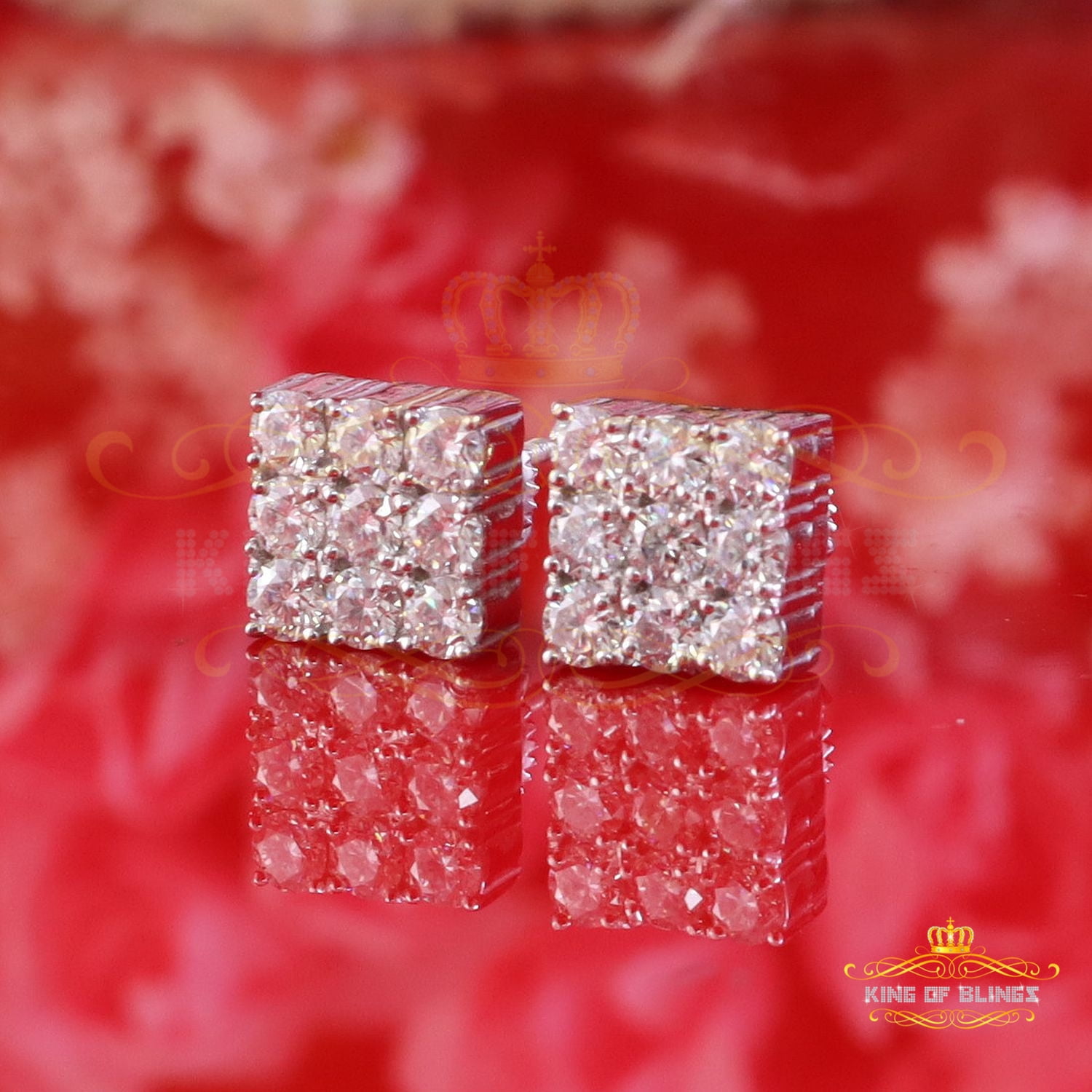 King of Bling's Women's/Men's 925 Silver White 2.00ct VVS 'D' Moissanite 9 stone Stud Earrings