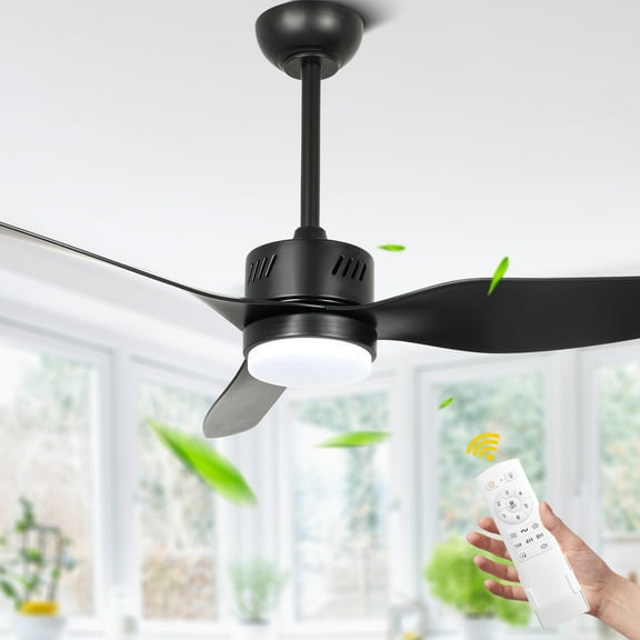 Bella Depot 46" Modern Black Flush Mount Ceiling Fan 6-Speed Reversible with Light and Remote Control