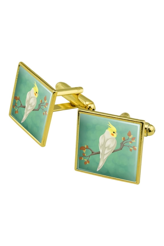 Charming Cockatiel Yellow Crest Square Cufflink Set - Silver or Gold
