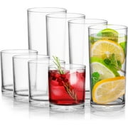 Kitchen Acrylic Glasses Drinkware - 8 Piece Unbreakable Plastic Tumblers - BPA-Free, Reusable Plastic Drinking Glasses for Home & Outdoors - Stackable, Lead-Free & Dishwasher Safe - (12&16oz)