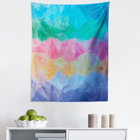 Contemporary Tapestry, Abstract Painting Look Illustration Color Hues Impasto Inspired Strokes, Fabric Wall Hanging Decor for Bedroom Living Room Dorm, 5 Sizes, Blue Pink Camel, by Ambesonne
