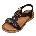 thumbnail image 4 of Rokment Women's Boho Orthopedic Dress Sandals Beach Summer Ethnic Comfortable Rhinestones Glitter Arch Support Open Toe Elastic Ankle Strap Walking Dressy Sandals Black Size 6.5, 4 of 5