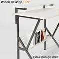 thumbnail image 4 of Small Desk, Small Computer Desk for Spaces, 27.5 Inch Computer Desk with Adjustable Monitor Stand, Compact Desk with Storage for Bedroom Home Office, White Tabletop+Black Frame, 4 of 15