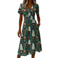 thumbnail image 4 of Women's Halloween Midi Dresses Bat Ghost V Neck Horror Sundress Castle Witch Hat Short Sleeve Spooky Dresses, M, 4 of 5