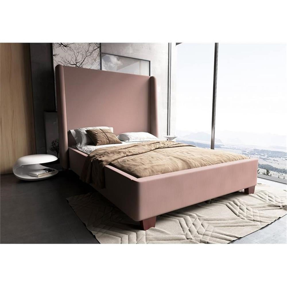 Manhattan Comfort Parlay Velvet Upholstered Full Size Bed Frame in Blush Pink