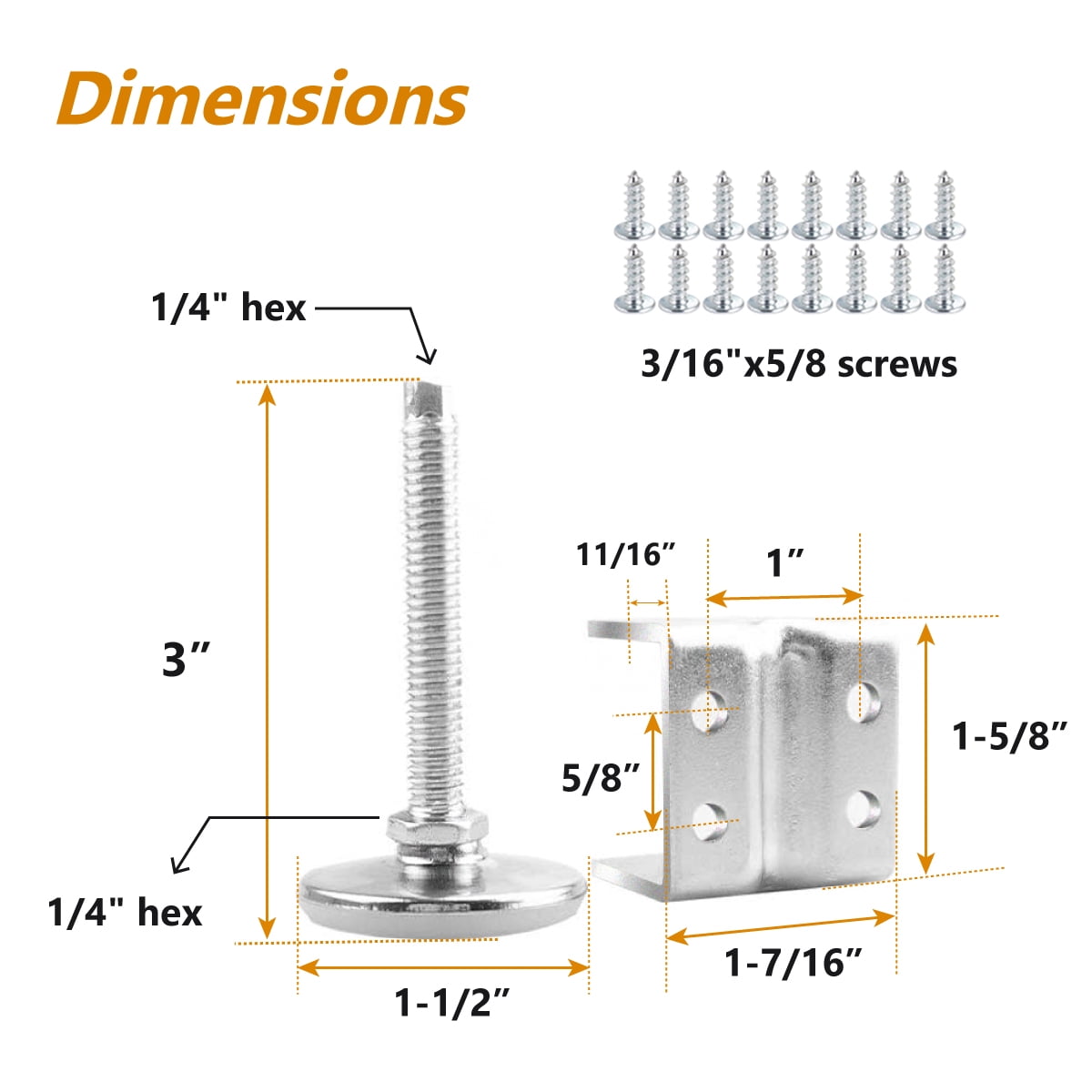 POWERTEC 4PK Leveling Feet, Adjustable U-Bracket with Non-Marring Leveler Pads, Heavy Duty Furniture Leg Levelers for Cabinets, Tables, Workbenches, Furniture (71151)