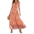 thumbnail image 1 of Vestido floral estampado bohemio sin mangas crisscross backless diseño volantes dobladillo Maxi vestido para boda fiesta de vacaciones naranja S, 1 of 6