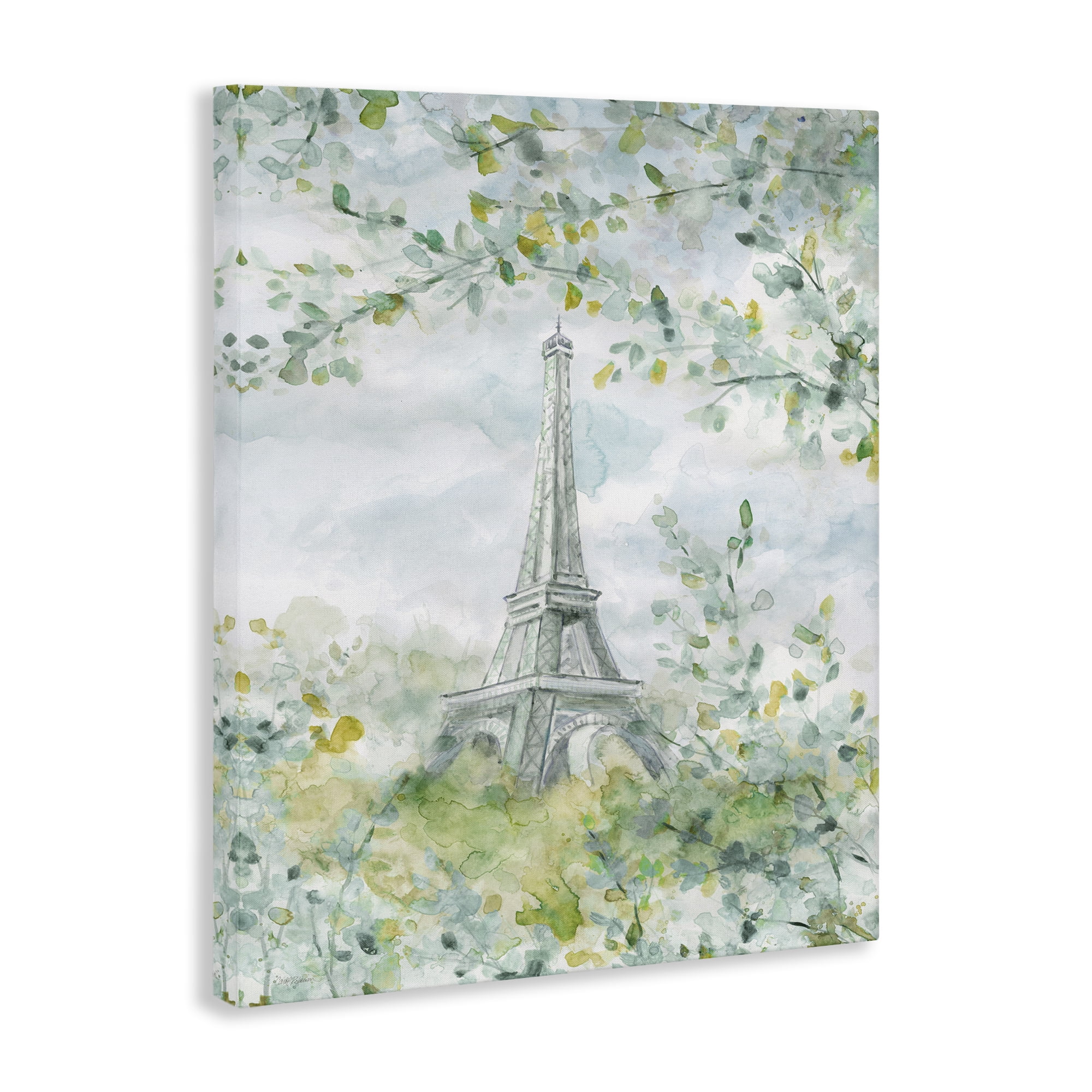 Stupell Industries Eiffel Tower Through Branches Plants & Flowers Painting Wrapped Canvas Art Print Wall Art, 30 x 40