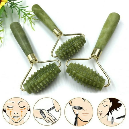 - Natural Jade Face Massager Roller Spa Head Neck Body Facial Beauty Tool Green