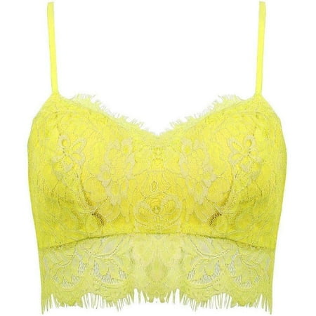 

Tycncty Women Lady Sexy Lace Crop Top Zip Back Strappy Bra Yellow XL