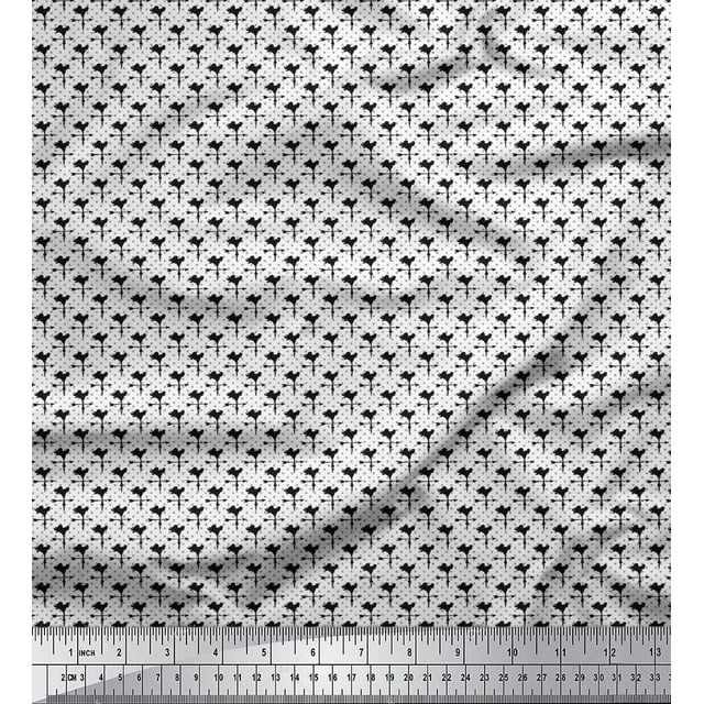 Soimoi Black Silk Fabric Weather Cock & Dots Print Sewing Fabric Yard 42 Inch Wide