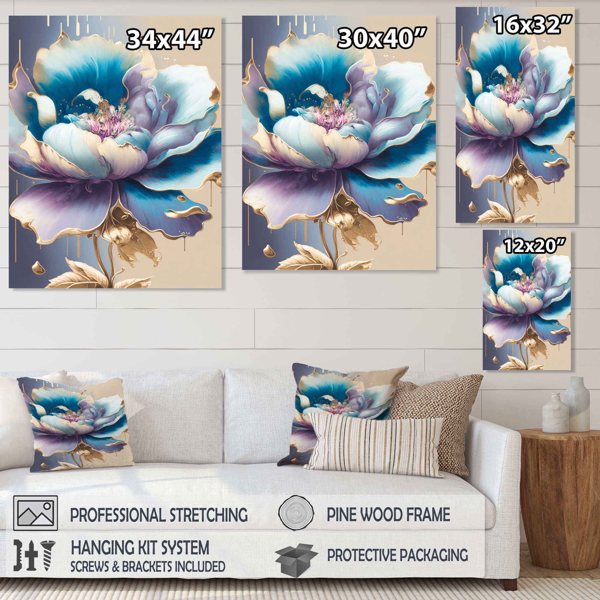 Designart Ice Blue And Purple Watercolor Flower II Canvas Wall Art