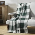 thumbnail image 2 of VHC Brands Annie Buffalo Check Farmhouse Country Rustic Woven Throw Blanket for Bedroom Living Room Sofa Couch Checkered White Green 50x60, 2 of 3
