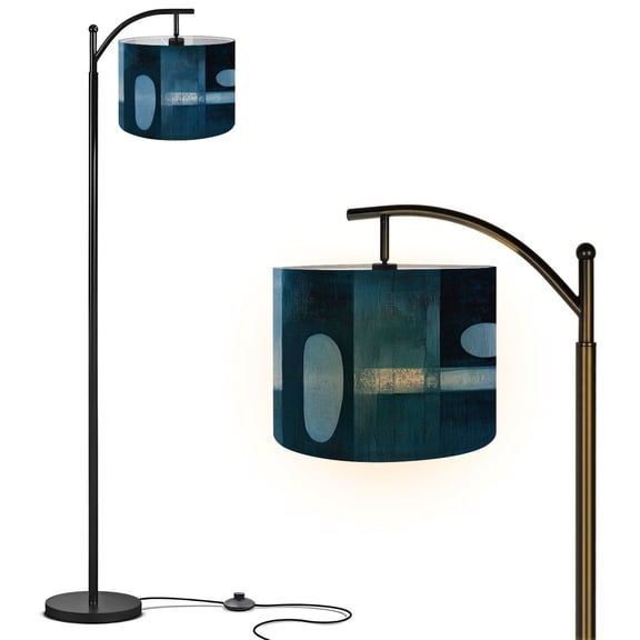 Arc Floor Lamp with Remote ,Adjustable Linen Drum Shade, Mid Modern LED Floor Lamp with Foot Switch