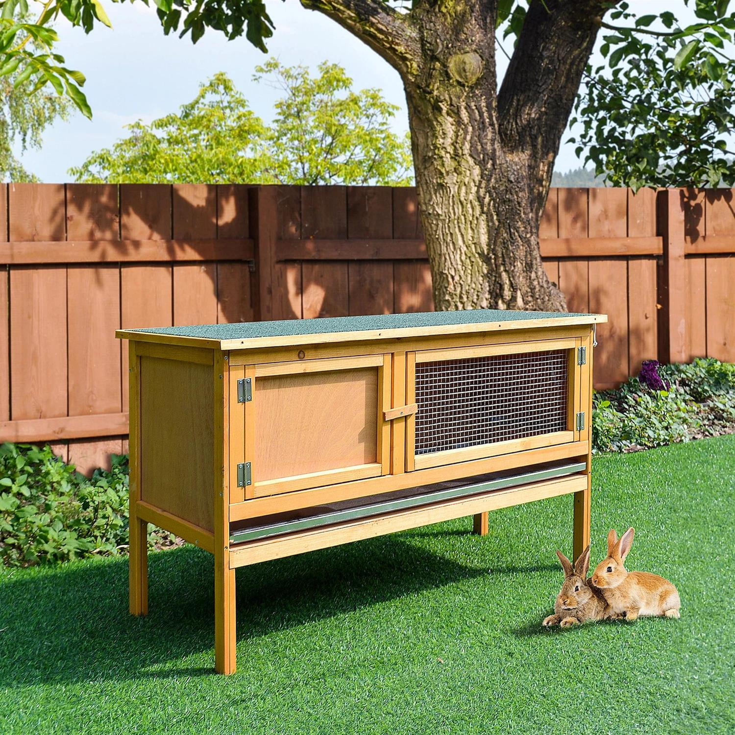 Pefilos 45" Wooden Rabbit Hutch Indoor with Openable Waterproof Roof, No Leak Tray, Outdoor Bunny Enclosure Guinea Pig Cage for Small Animals, Yellow