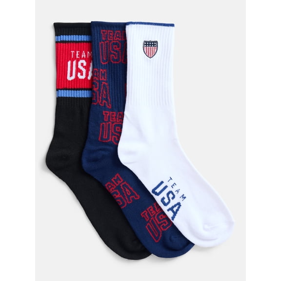 Team USA Men's Crew Socks, 3-Pack, Shoe Sizes 8-12