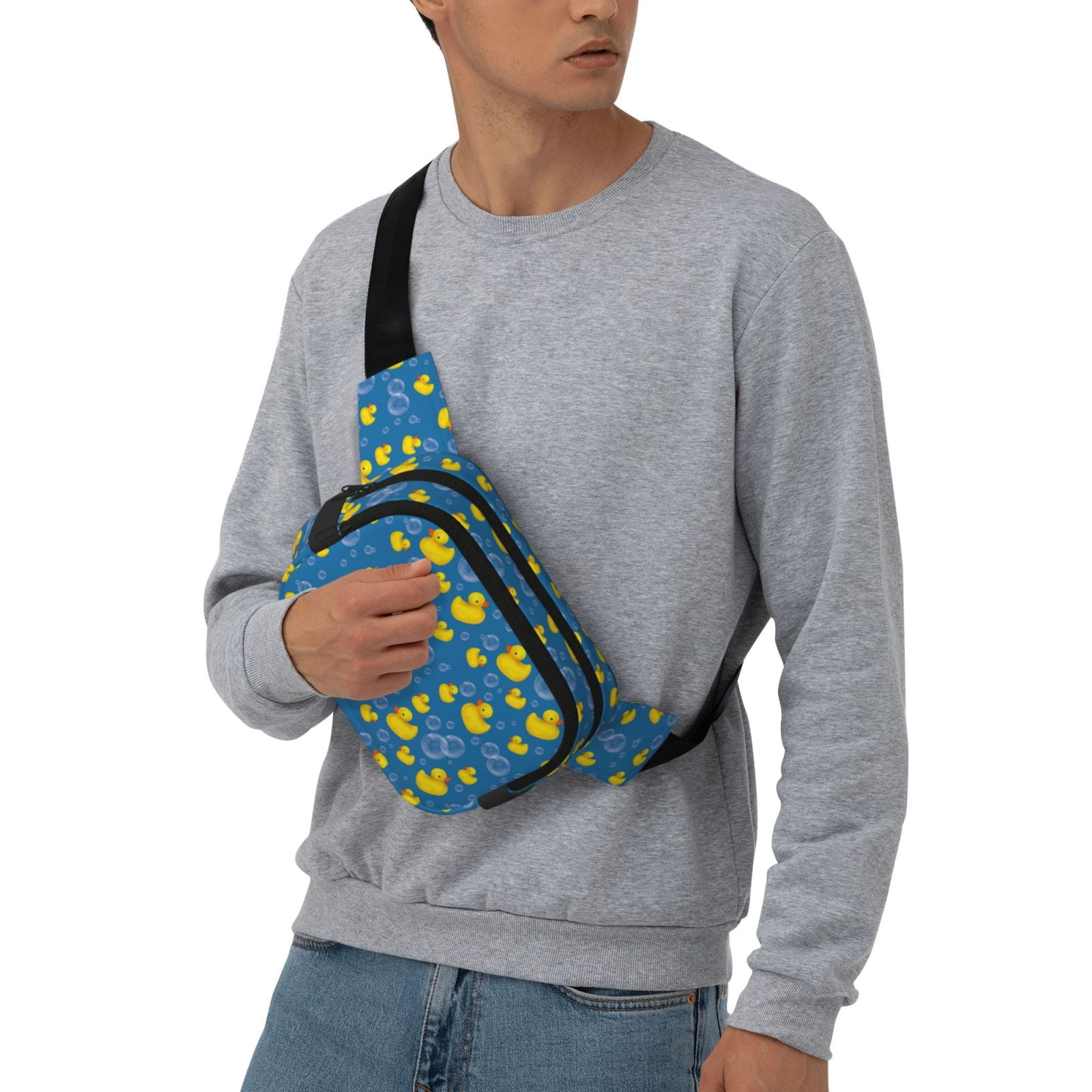 Picia Rubber Duck Print Square Double-Layer Waist Bag Mini Adjustable Waist Belt Bag Exercise Running Travel Hiking
