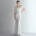 thumbnail image 1 of Vestido de satén ajustado con hombros descubiertos y cola de pez para cenas de celebridades, largo, para desfiles de modelos de autos y bodas, 1 of 6