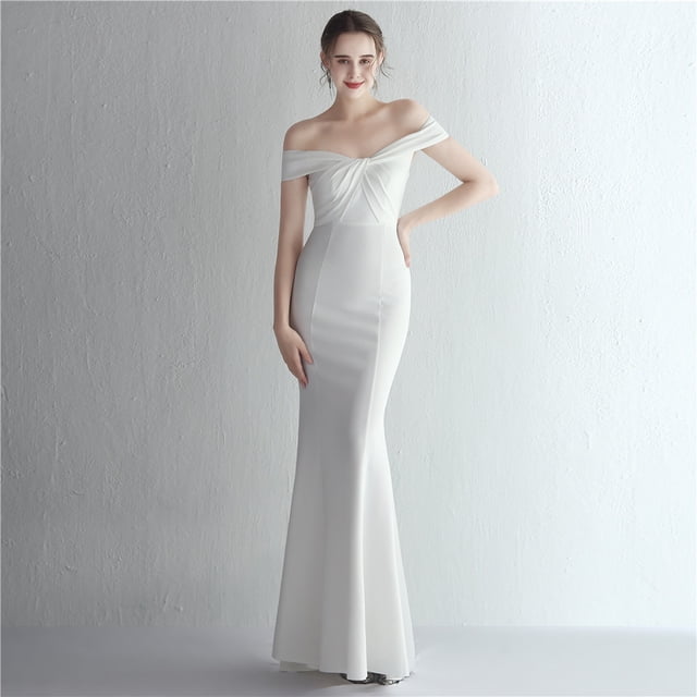 Vestido de satén ajustado con hombros descubiertos y cola de pez para cenas de celebridades, largo, para desfiles de modelos de autos y bodas