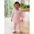thumbnail image 3 of Cjfdfy Newborn Baby Girls Fall Outfit Lace Patchwork Ribbed Doll Collar Long Sleeve Romper And Elastic Lace Trim Pants Set Cute Solid Color Coming Home Fall Winter Outfit 0-12 Monthes, 3 of 9