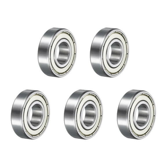Uxcell 5pcs 6001ZZ Deep Groove Ball Bearings 12 x 28 x 8mm Carbon Steel Double Shield Bearings for Electric Motor, Silver Tone