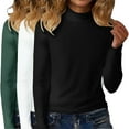 thumbnail image 2 of Comdrip Undershirts for Women, 3 Pack Womens Tops Mock Neck Soft Long Sleeve Shirts Fall Clothes Casual Shirts Basic Tee Basics Tops Green L, 2 of 5