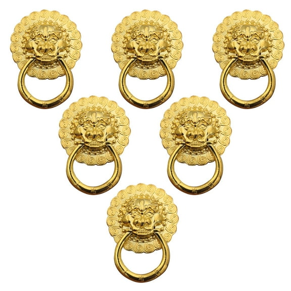 unbranded  6 Pcs Lion Head Handle Handles Door Ring Hardware Drawer Pulls Kitchen Cabinet Golden