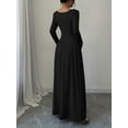 thumbnail image 2 of Black Womens Square Neck Long Sleeve Cinched Waist A-Line Maxi Dress, 2 of 7