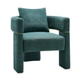 thumbnail image 4 of 30.51" Wide Accent Chair, Modern Boucle Chair with Pillow, Fluffy Side Corner Sofa Chair, Round Barrel Arm Chair with Wood Frame,  Leisure Single Sofa Chair Vanity Chair for Compact Space, Green, 4 of 9