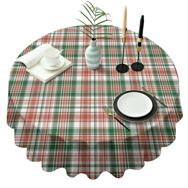 Nappe Ronde à Carreaux Rouge et Vert de Noël, Housse de Table Sans Plis en Polyester, Nappes Imperméables Réutilisables pour la Déco de la Maison Été Printemps Pique-Nique Salle à Manger Vacances (Ronde,60x60 Pouces)