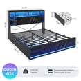 thumbnail image 2 of Queen Size Gaming Bed Frame with 2 Storage Drawers, LED Lights & Charging Station, Esports-Style Upholstered Platform Queen Beds with Bookcase Headboard, No Box Spring Needed, Black, 2 of 9