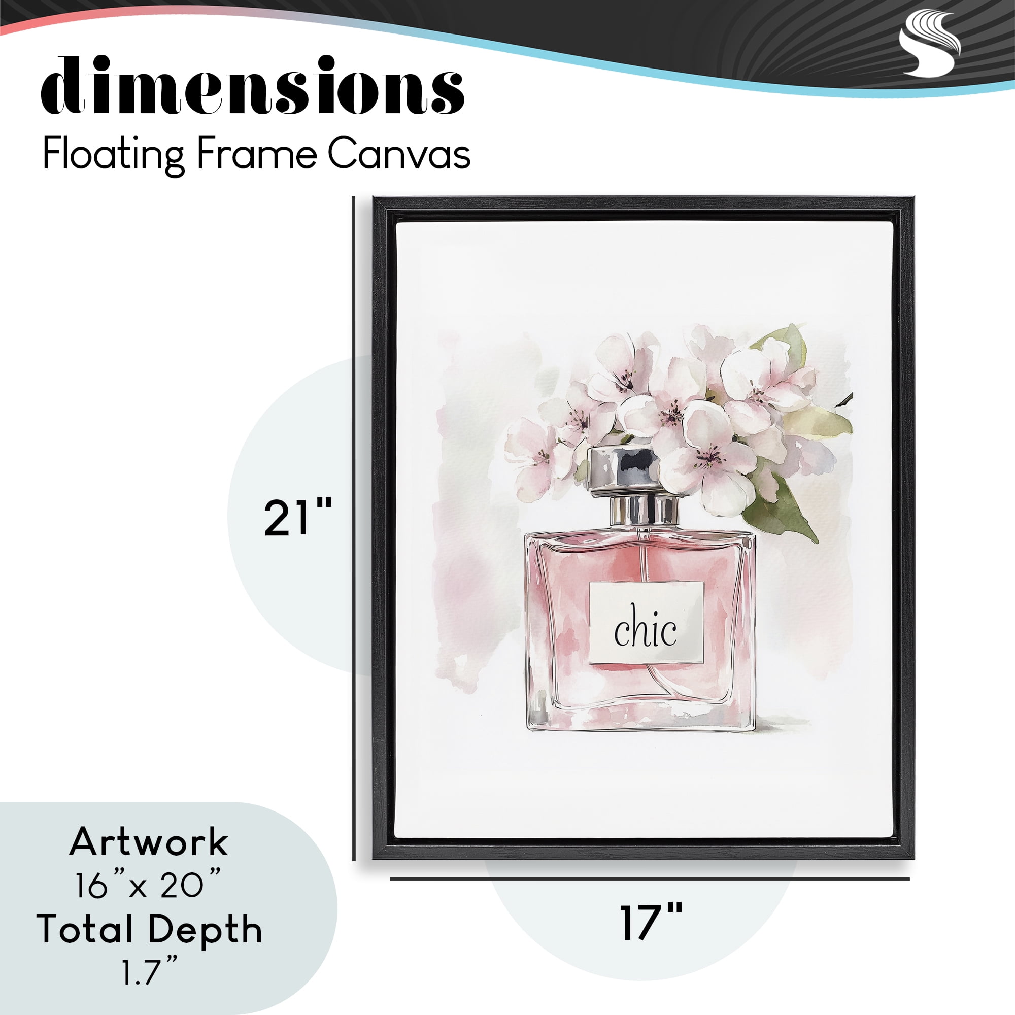 Cherry Blossom Chic Perfume Black Framed Floater Canvas Wall Art, design by Christine Simpson Art