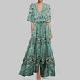 thumbnail image 1 of Delliss Vestidos elegantes de verano para mujer Vestidos hasta el tobillo para mujer Vestidos de moda con manga en el codo Vestidos largos con estampado de dama con manga Rosa fuerte M,Green,M, 1 of 6