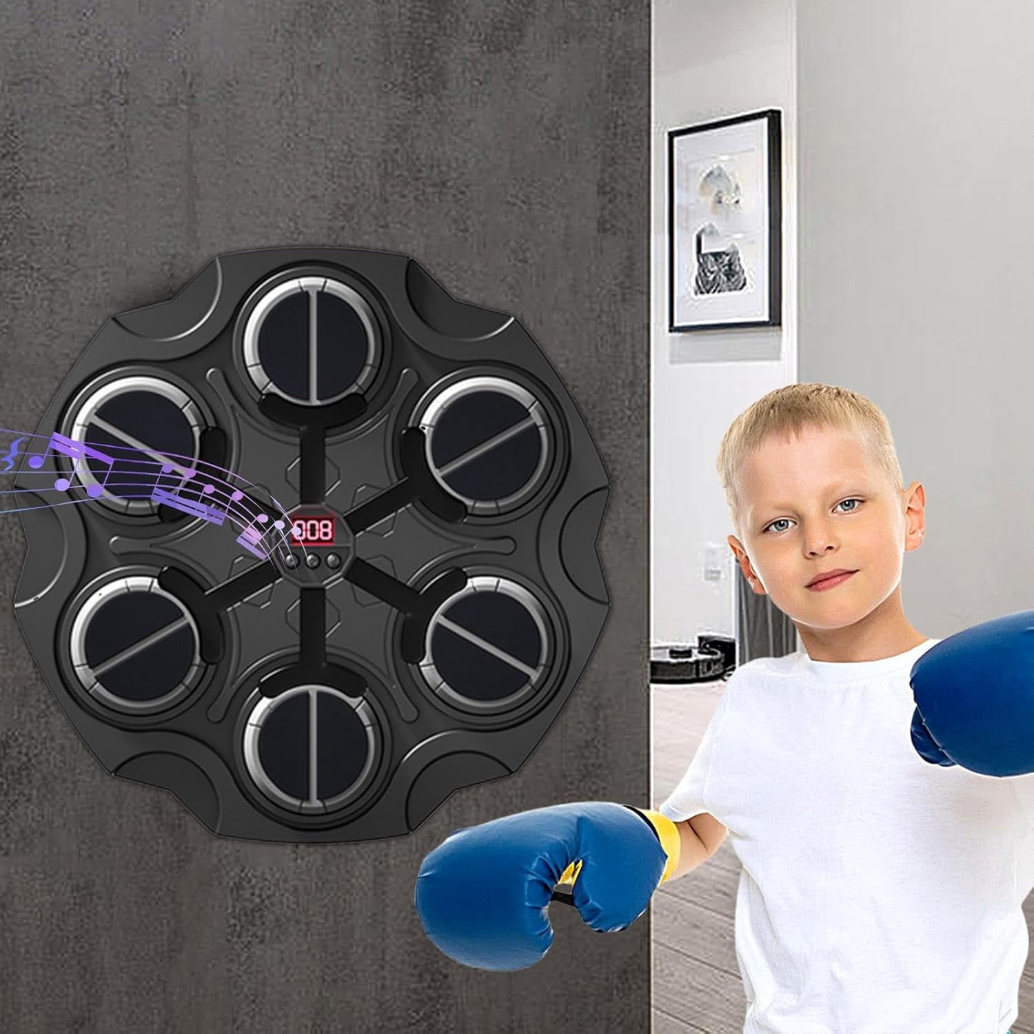Musicboxing Machine with Bluetooth LED Counter, Smart Boxing Trainer with Gloves for Kids Adults, 3 Modes Interactive Fitness Equipment for Home