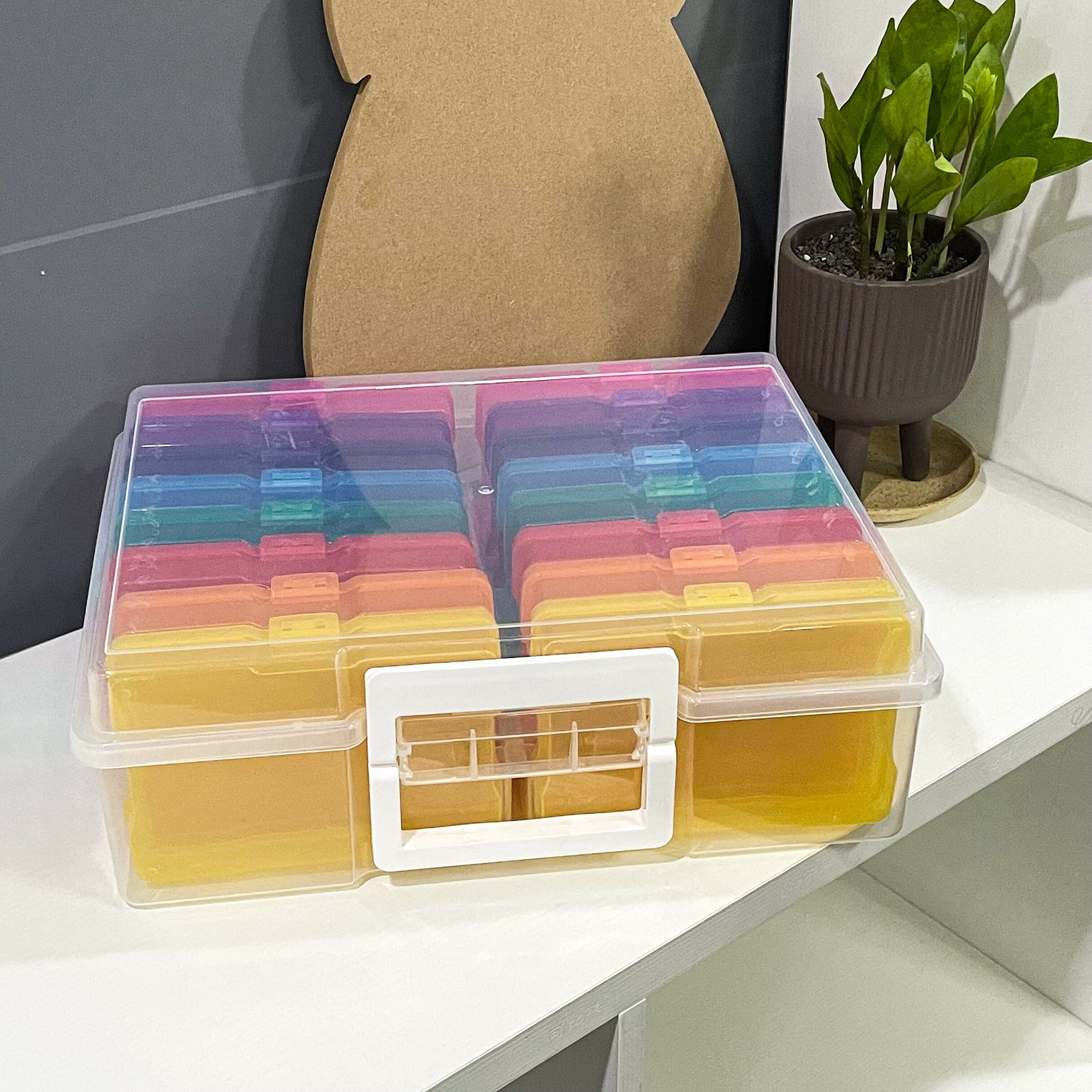 WRVCSS  Colorful 4" x 6" Photo Organizers and Photo Storage Box with Handle, 16 Inner Photo Cases, Portable Picture Organizers & Photo Storage Containers