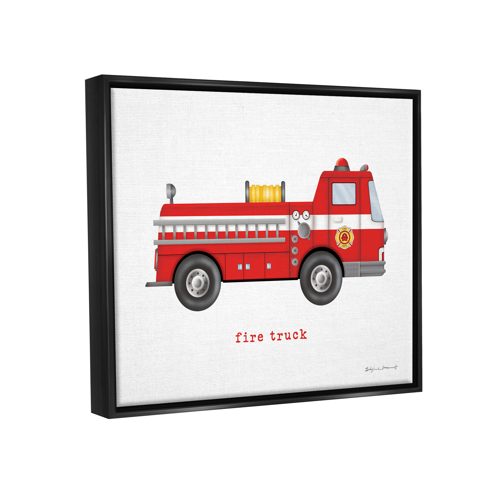 Stupell Red Fire Truck Vehicle Transportation Painting Black Floater Framed Art Print Wall Art