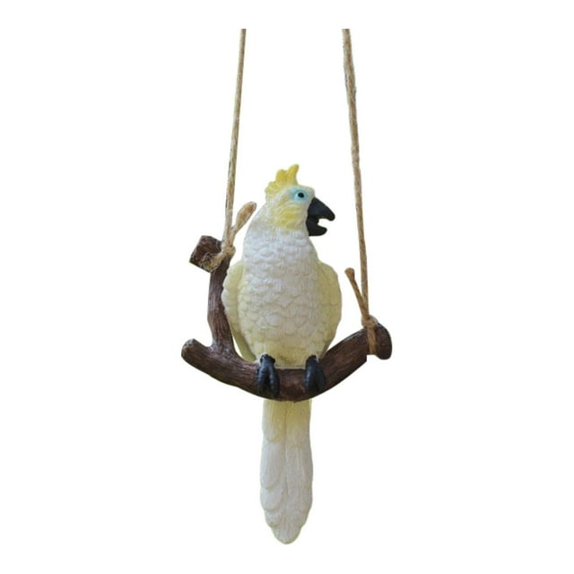 Figura de loro de jardín colgante, estatua de pájaro para jardín, decoración, adorable micro paisaje Loro blanco